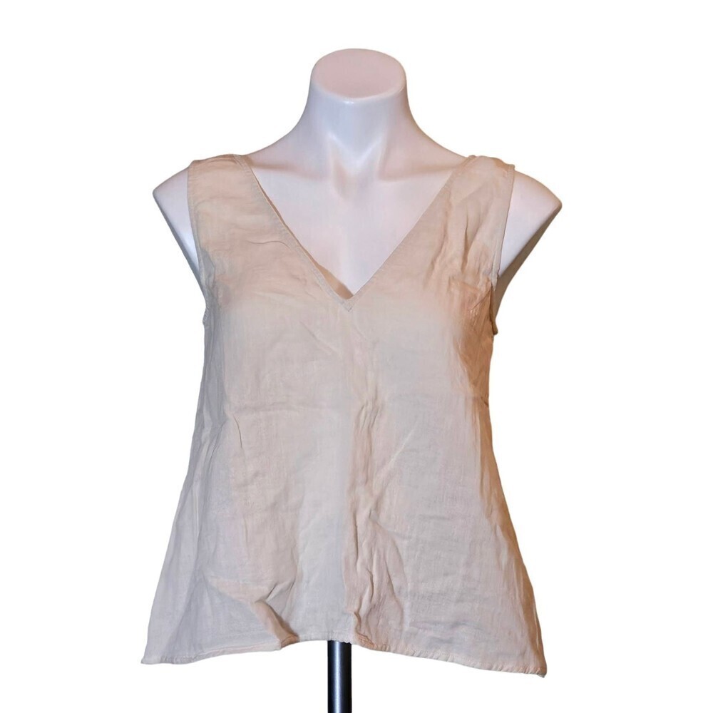 Calme Womens V-Neck Drape Tank Top Ecru Beige Size XL